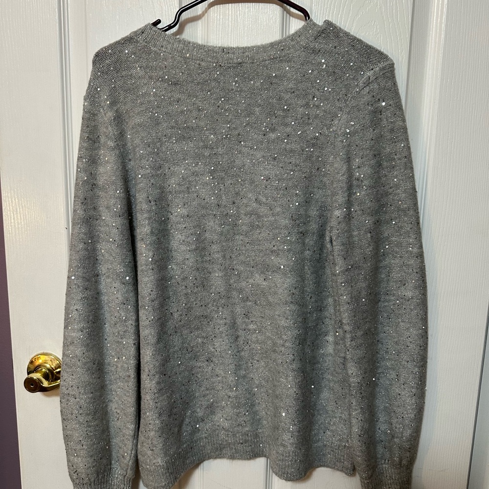 Loft Gray V-Neck Sweater With Silver Threads and Covered Silver Sequins Size M - Picture 6 of 6